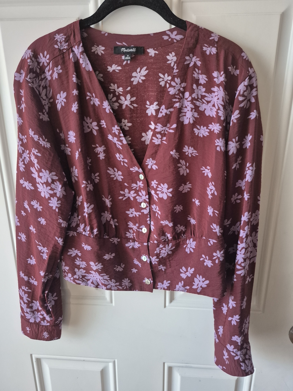 Madewell Burgundy Floral Button-Front V-Neck Top